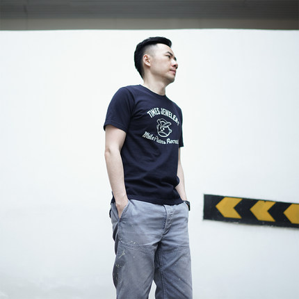 小溪原创日系短袖t恤男士纯棉印花复古潮流休闲宽松情侣港风上衣