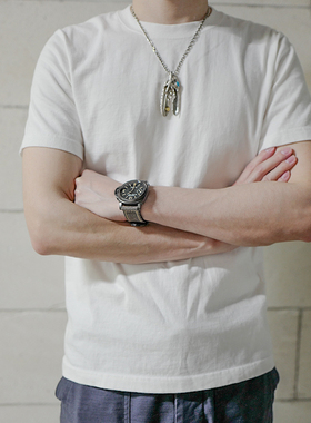 短袖T恤男2025新款重磅纯棉圆领日系复古秋装上衣白色打底衫潮INS