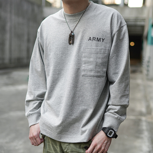 T恤阿美咔叽内搭打底衫 INS 复古重磅纯棉ARMY印花长袖 小溪原创美式