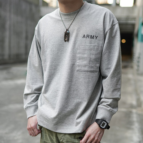 25新款重磅纯棉口袋印花长袖