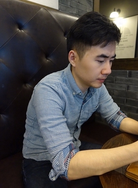 小溪秋冬新款衬衫男士长袖修身千鸟纹格子纯棉衬衣日系商务休闲潮