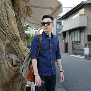修身 小溪纯棉wabash美式 男长袖 衬衫 休闲帅气青少年潮衬衣 复古工装