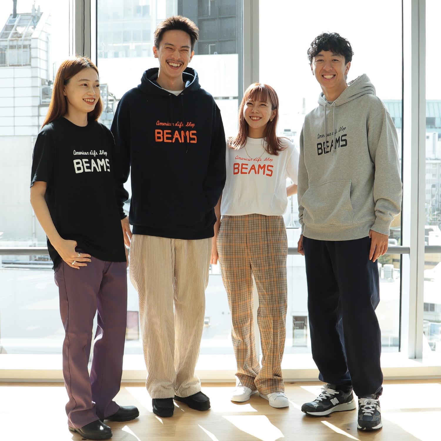 日系BEAMS经典款撞色复古字母印花连帽卫衣BMS情侣长袖套头衫男女