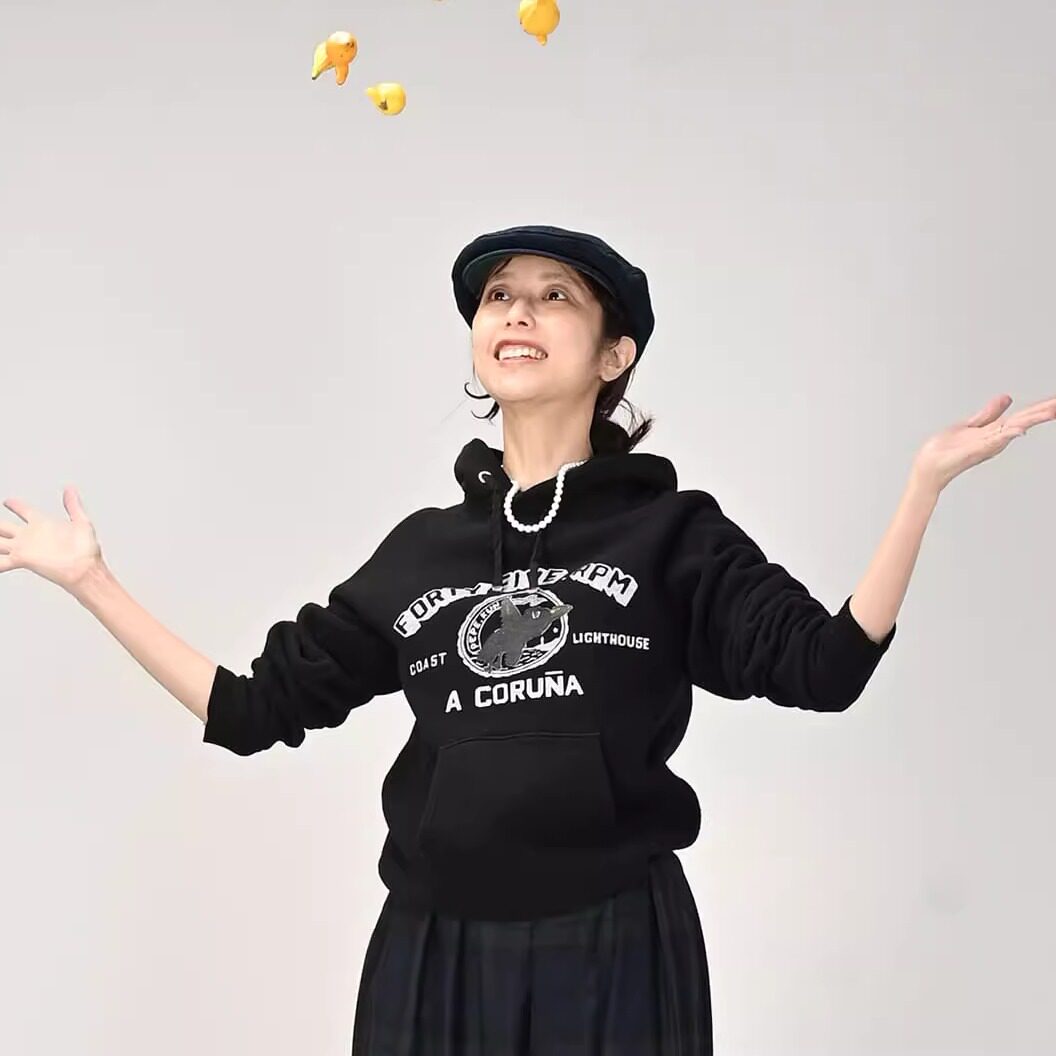 春季新款日系复古印花插肩袖小刺绣印花连帽卫衣纯棉毛圈套头衫女