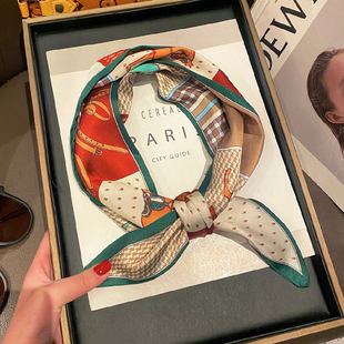 杭州丝绸骏马图案细窄长丝巾小长条装饰头巾薄款真丝时尚飘带围巾