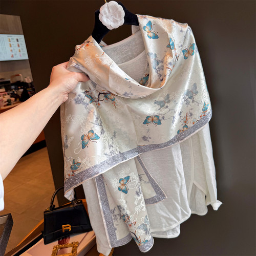 中国风蝴蝶香云纱夏季防晒丝巾女