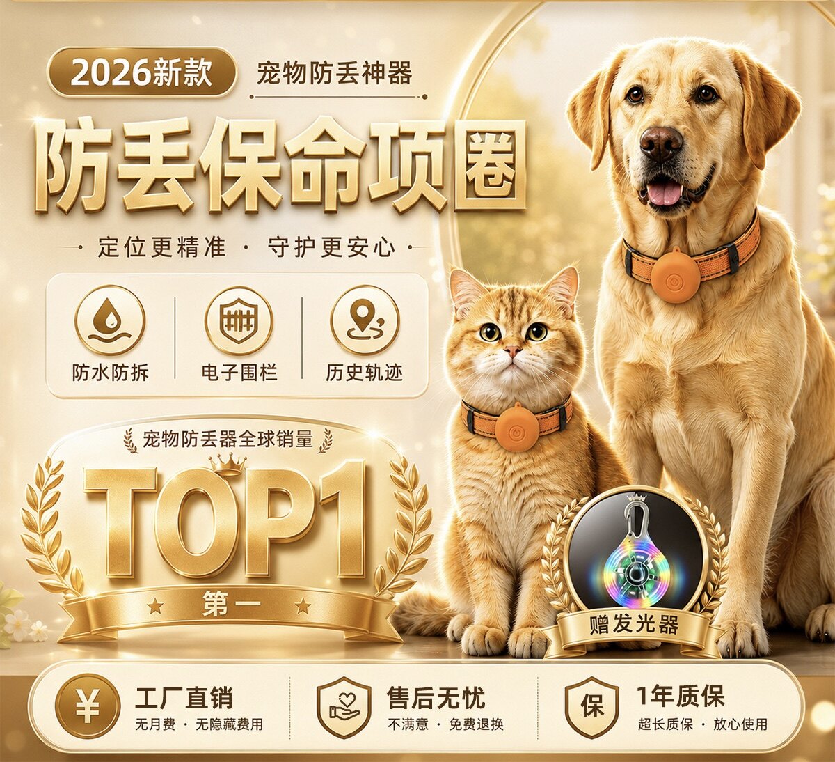 宠物定位器狗狗猫咪定位器防丢器电子围栏出门报警追踪实时更新