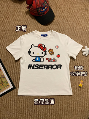 可爱kitty短袖女t恤夏2025新款正肩灰色印花上衣半袖小众设计感