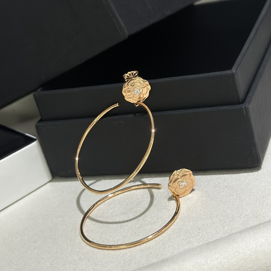 小香风高级感山茶花耳环925银饰玫瑰金耳圈欧美夸张简约时尚洋气