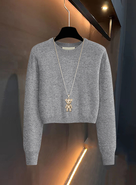 韩版针织衫厚外穿高腰毛衣女秋冬2025新纯黑色打底衫短款露脐上衣