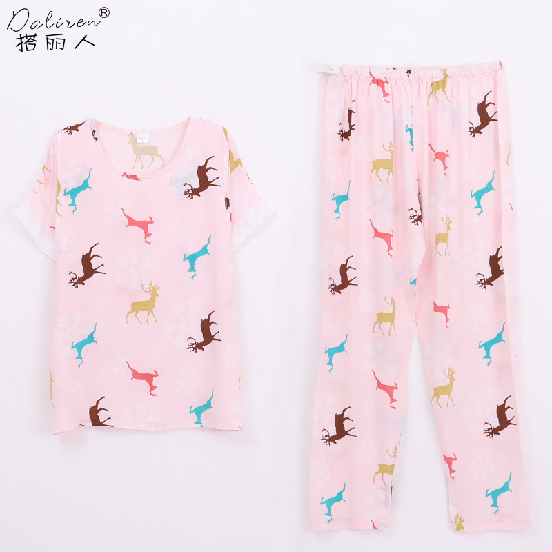 月子服夏薄款产后绵绸孕妇短袖长裤人造棉哺乳喂奶睡衣家居服套装