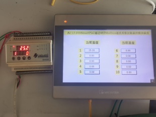 西门子200Smart威纶通触摸屏485modbus通讯控制汉隆温控仪表温度