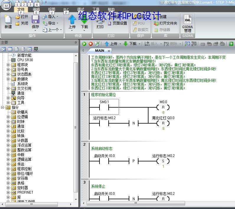 带车流量控制的交通灯西门子s7-200smart系列plc梯形图程序2注释