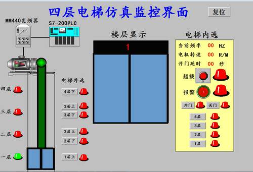 4四层电梯组态王653仿真程序3带西门子PLC程序变频器超载报警io表