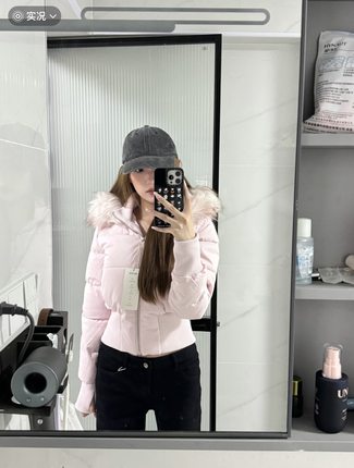 【现货】Hollister25秋冬新款美式Y2K辣妹毛领连帽棉服外套