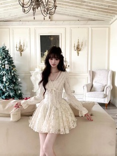 【现货】越韩小鱼天使之翼纯欲蕾丝连衣裙收腰千金风生日蓬蓬裙女