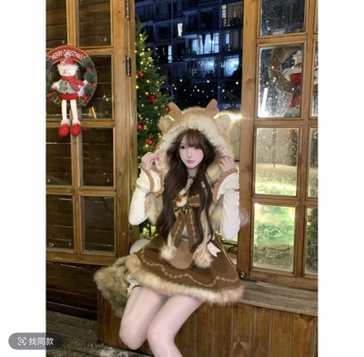 【现货】瑞茜·威瑟斯 麋鹿爽Q 冬季氛围感甜美套装连衣裙斗篷