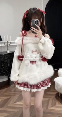 【现货】元旦特调一字肩毛衣女秋冬新款宽松慵懒风针织衫上衣