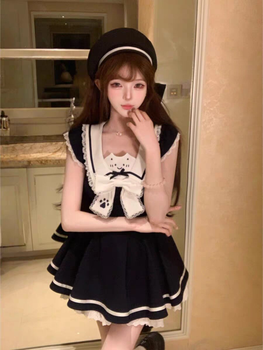 【现货】瑞茜·威瑟斯 小喵印记 甜系学院风小众设计款连衣裙图片