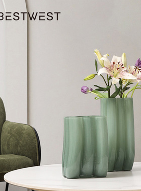 乳绿色高级感玻璃花瓶摆件 现代简约ins家居客厅花器