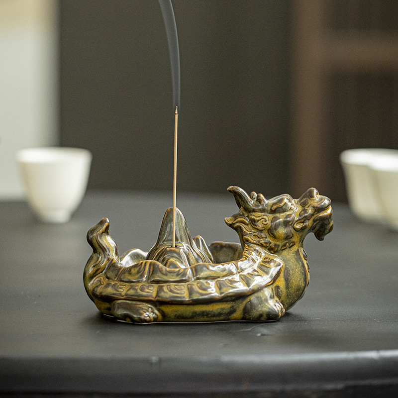 龙龟香插陶瓷香炉熏香家用室内香插香座沉香焚香茶道香薰创意香盒