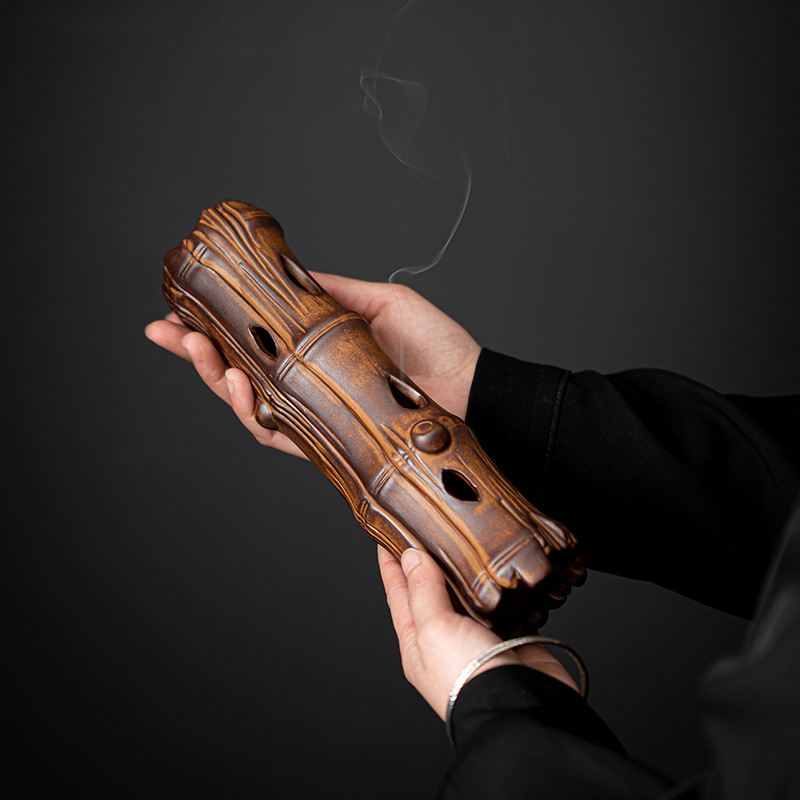 卧竹香炉仿古窑变陶瓷香插香座禅意茶道茶桌书房线香炉熏香器中式