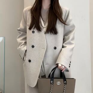 西装 老钱风双排扣套装 胖MM羽绒马甲 大尺码 外套两件套 女2025冬季