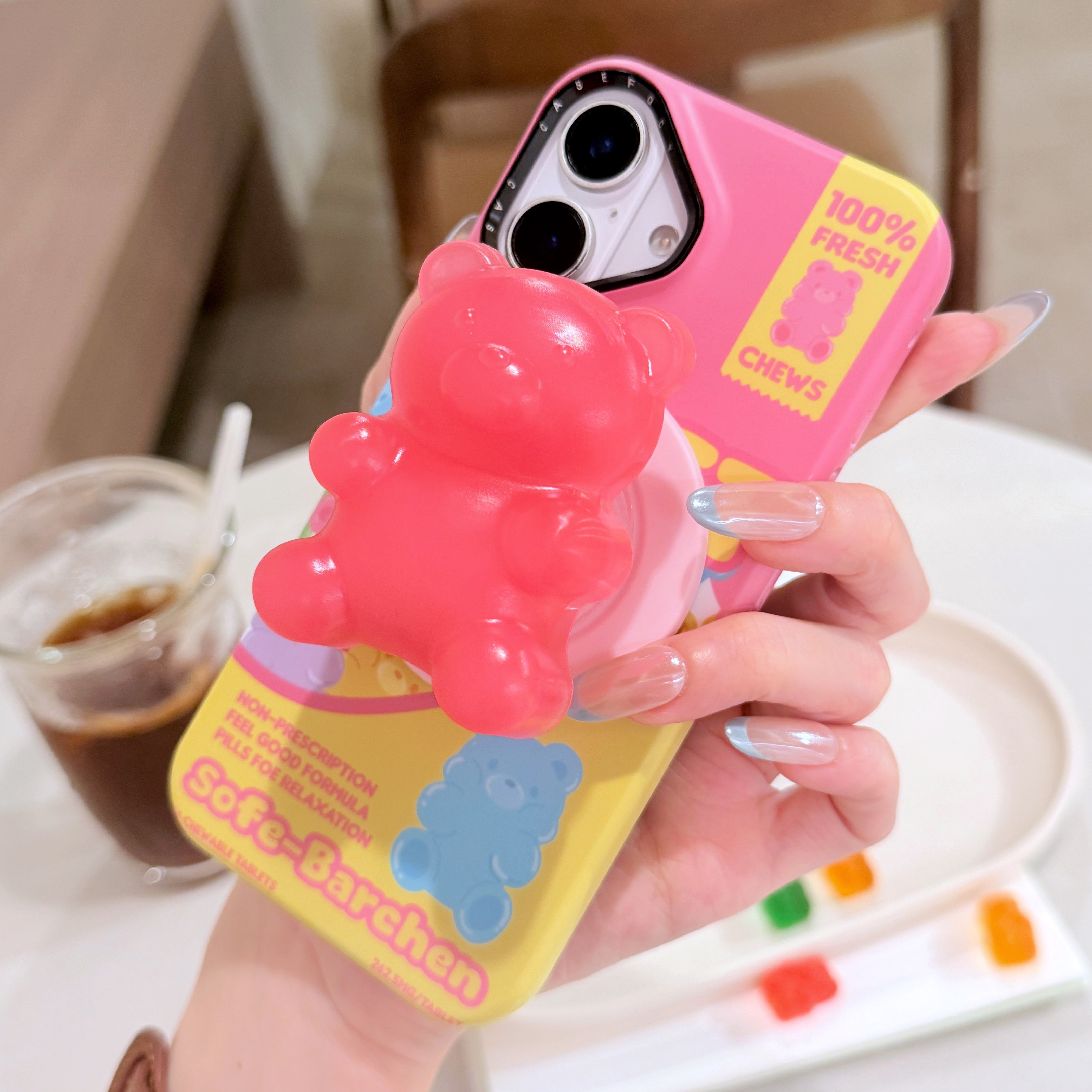 可爱彩色小熊软糖磁吸气囊支架苹果16promax手机壳适用iPhone15新款14Pro硬壳16防摔16pro女款15p