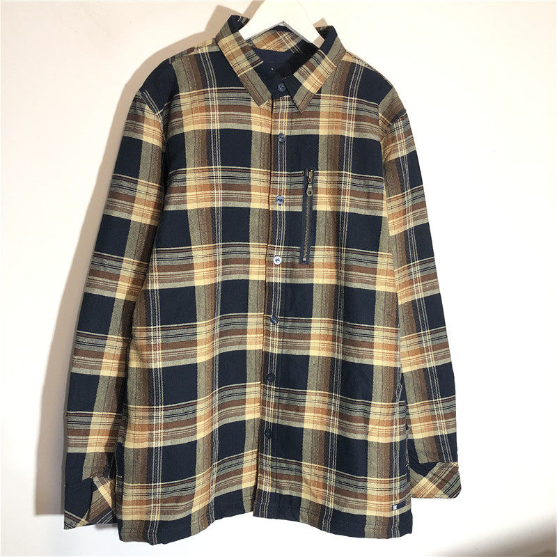 男士春秋季 潮流休闲格子衬衫 有内衬宽松外套