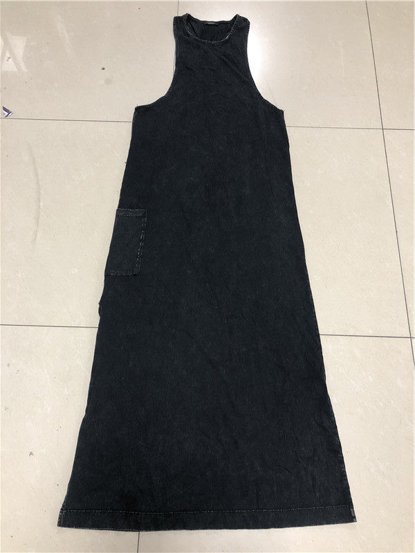 女士夏季纯棉水洗雅痞风复古小宽松工字背心无袖连衣裙 一边开叉