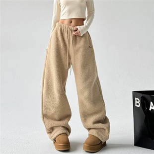 保暖裤 文恭子摇粒绒裤 高腰休闲直筒阔腿裤 加绒加厚卫裤 子2025冬季