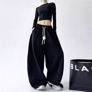 直筒阔腿裤 文恭子黑色卫裤 超好看辣妹街头休闲运动裤 2025新款 秋季