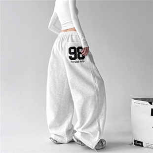 直筒休闲运动裤 文恭子白灰色卫裤 高腰辣妹街舞阔腿裤 2025新款 秋季