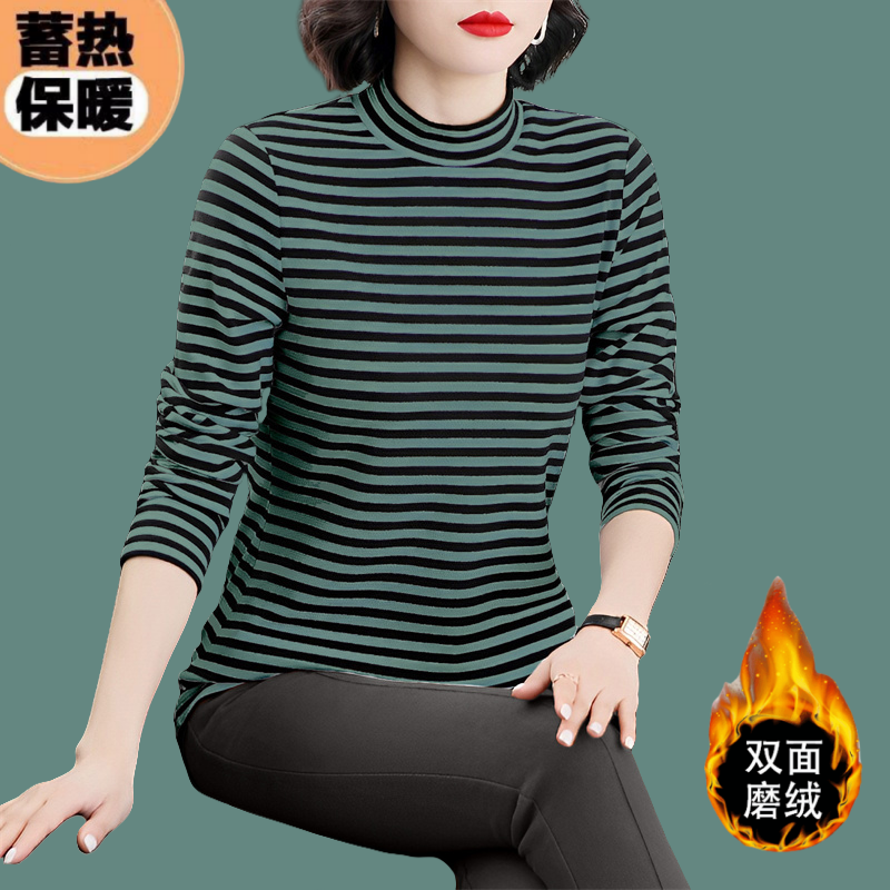 德绒打底衫女秋冬2025新款春秋季内搭半高领加厚长袖t恤洋气上衣