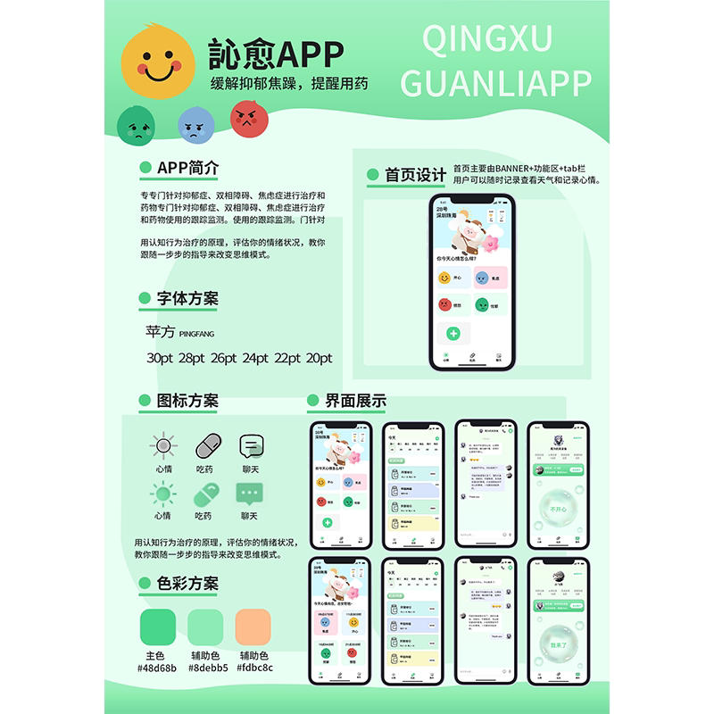 情绪记录app界面ui设计高保真原型展板xd源文件含交互动效图片