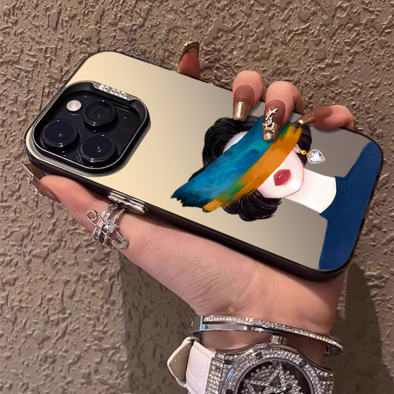 适用苹果15promax手机壳水彩短发女神iphone14plus保护套个性高级感13pm时尚12新款11气质奢华xs小众xr潮牌x