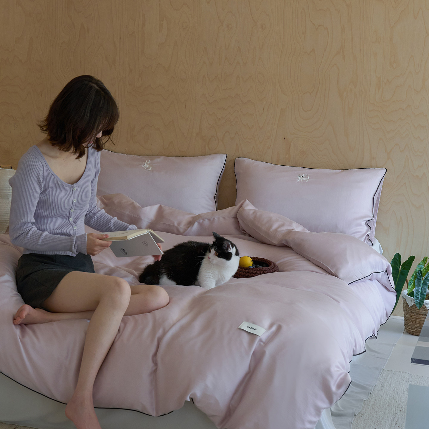 室美60s天丝猫咪刺绣凉感四件套