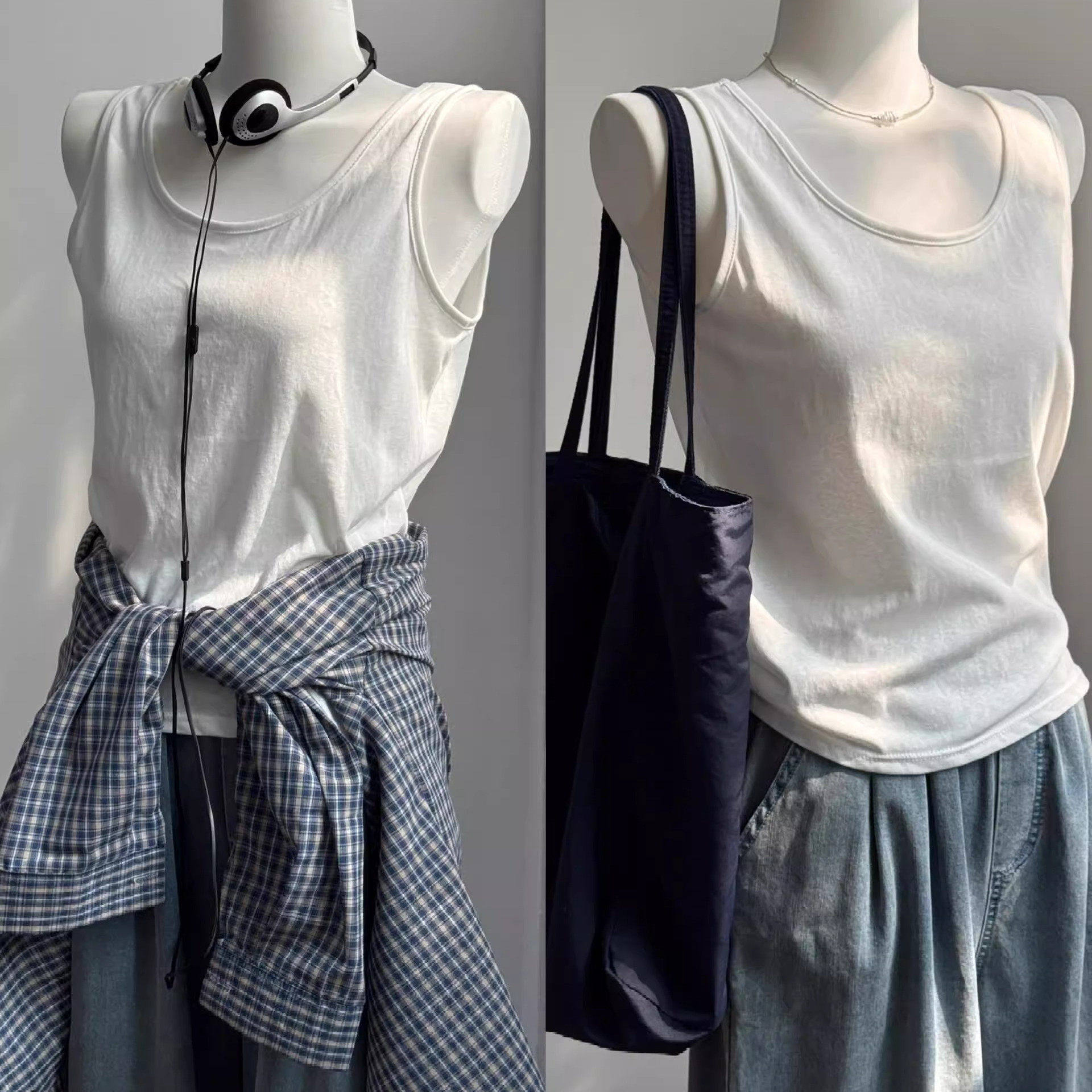 棉麻背心2025新款冰丝内搭白色宽松上衣竹节棉打底小吊带女夏外穿