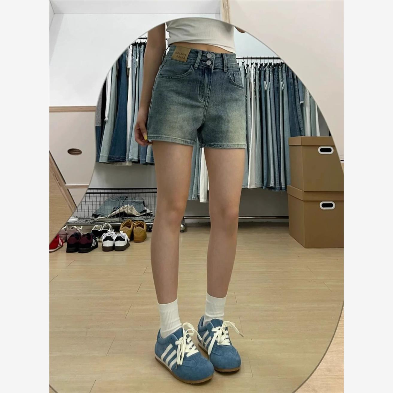 大码胖mm牛仔短裤女2025夏季新款设计感修身显瘦美式高腰直筒裤子