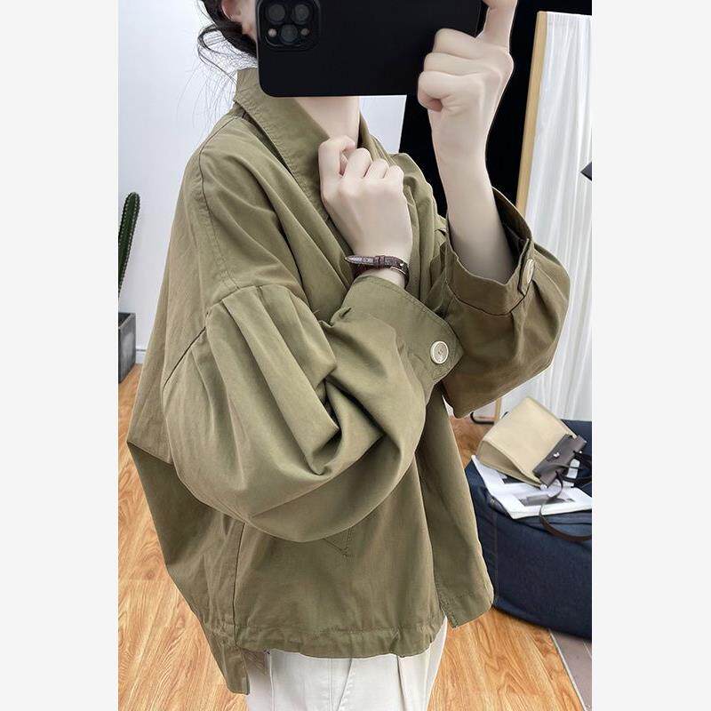 春装短款港风纯棉polo领外套女宽松减龄上衣2025新款复古显瘦夹克