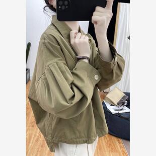 春装短款港风纯棉polo领外套女宽松减龄上衣2025新款复古显瘦夹克