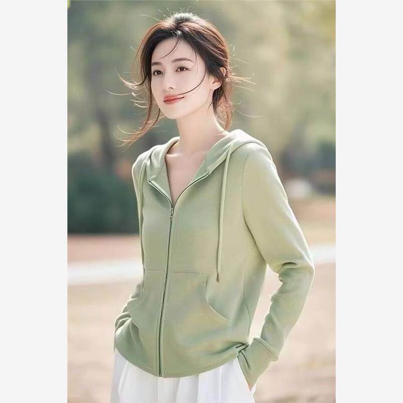 春季开衫减龄不撞衫浅绿色针织连帽薄款防晒卫衣外套女韩系慵懒风