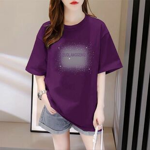 上衣 纯棉短袖 T恤女2025新款 夏季 设计感显瘦遮肉繁星印花女士大码