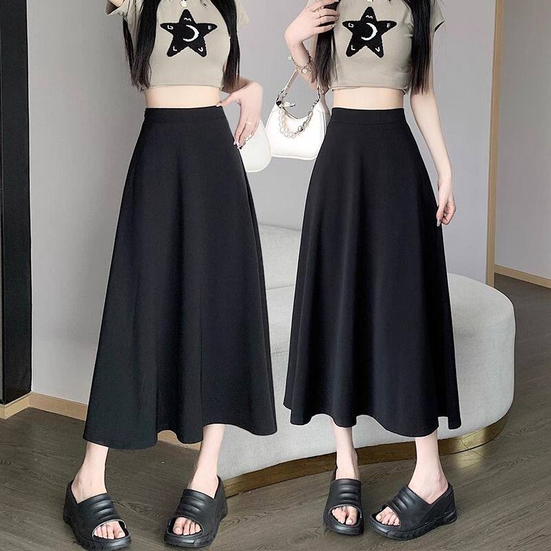 大码西装a字半身裙女春夏遮肚显瘦伞裙黑色裙子胖mm正装面试长裙