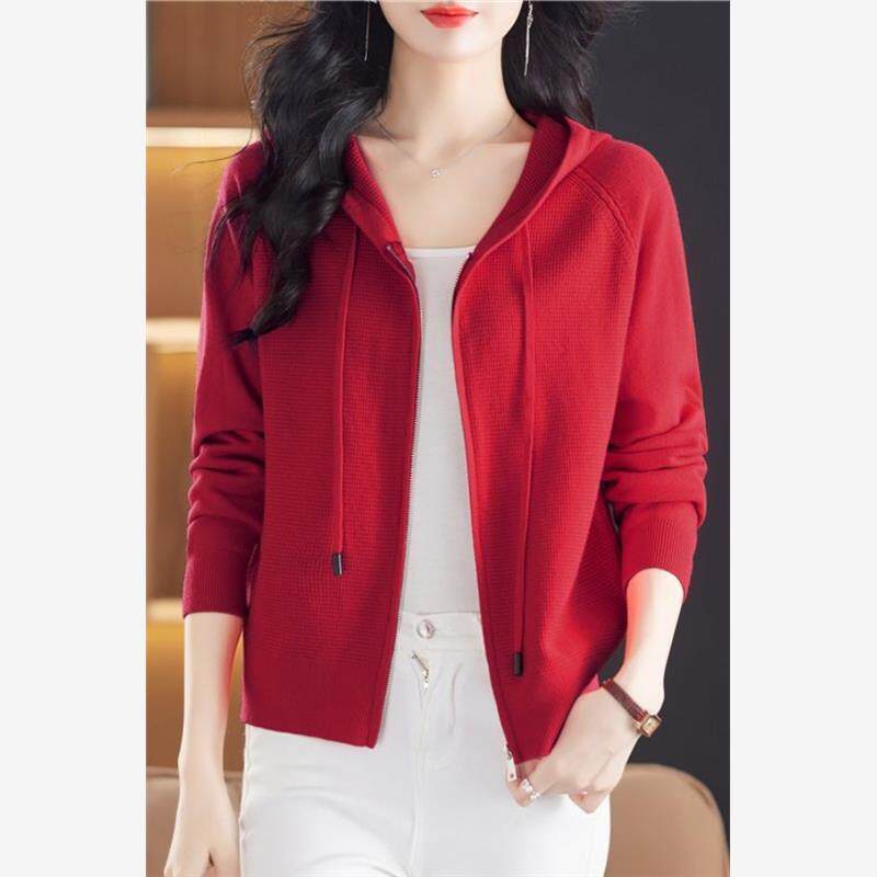 连帽春秋款开衫毛衣女宽松大码洋气针织衫新款防晒外穿百搭上衣潮