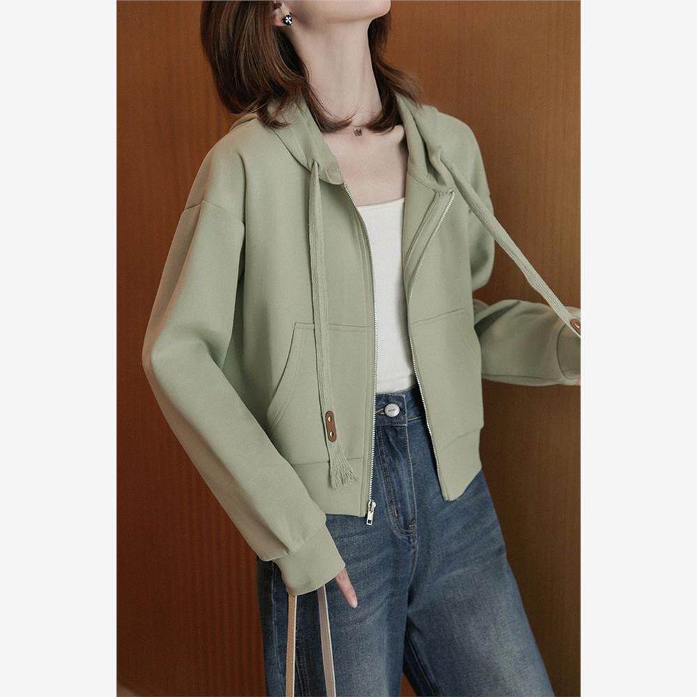 短款连帽卫衣女2025春秋款小个子设计感宽松显瘦长袖开衫上衣外套