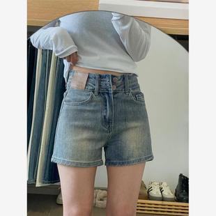 胖mm高腰显瘦梨形身材弹力直筒热裤 复古牛仔短裤 大码 女夏季 子 新款