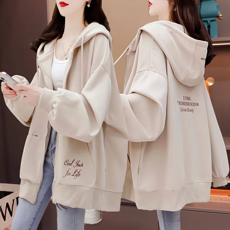 大码胖mm200斤连帽卫衣女2023新款春秋宽松开衫设计感慵懒风外套