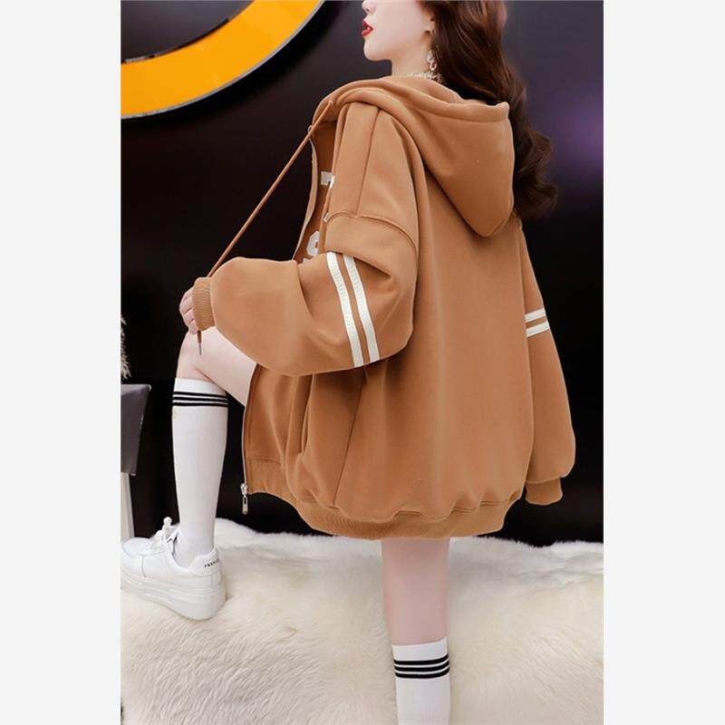 连帽春秋薄款卫衣女大码胖mm宽松韩版百搭新款ins慵懒风200斤外套