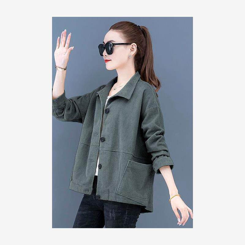 纯棉夹克外套女2024春秋装新款休闲宽松灯芯绒风衣妈妈短款上衣潮